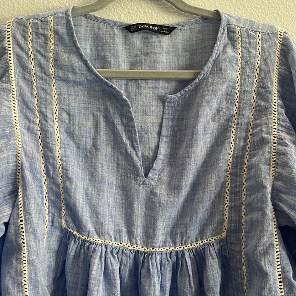 Zara Boho Puff Sleeve Top Size XS - Picture 6 of 7